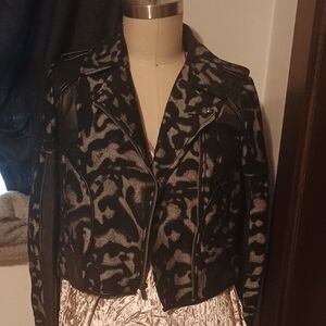 Diane Von Furstenberg Black and Gray Leather Moto Jacket!